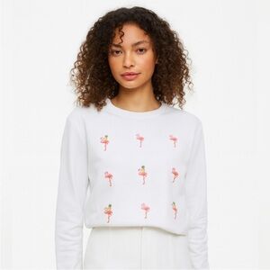 J. Crew Long Sleeve Flamingo Print Teddy Top. Size Medium
